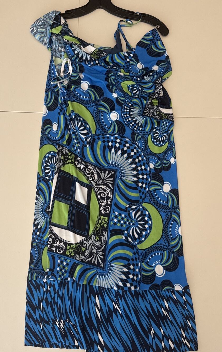 Versace Collection IT 50 Blue Green Baroque Geometric Midi Dress Gianni Versace